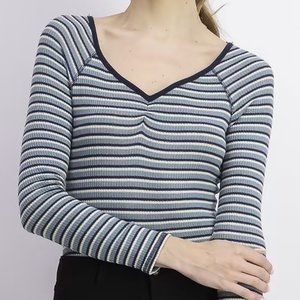 NWOT Long Sleeve Thermal Multi-Striped Bodysuit, Size Large